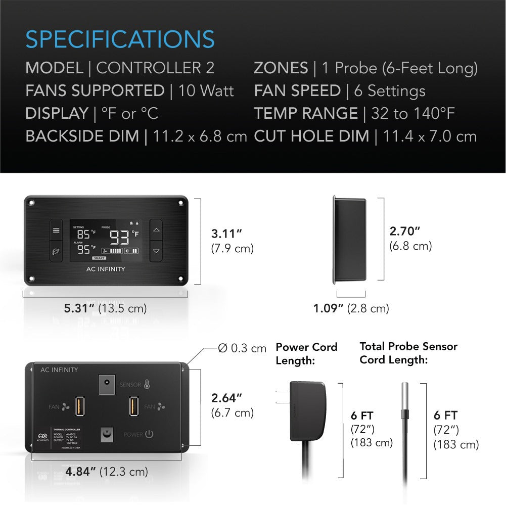 AC Infinity AIRPLATE T3, Quiet Cabinet Cooling Fan 6" w/ Temperature Controller product image 7