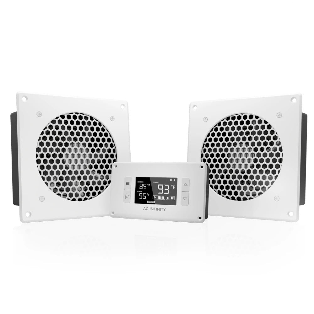 AC Infinity AIRPLATE T8 White, Quiet Cabinet Cooling Fan Dual 6" w/ Temperature Controller product image 1