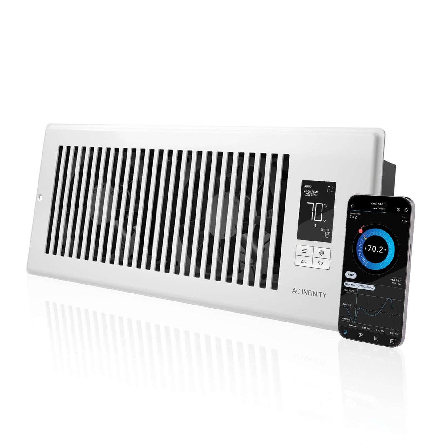AC Infinity AIRTAP T4 Quiet Register Booster Fan System White product image 1