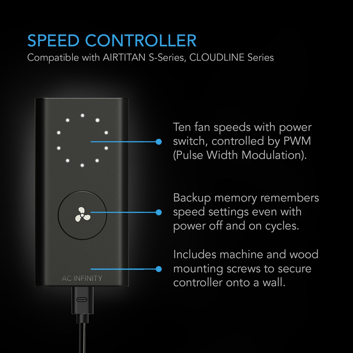 AC Infinity AIRTITAN S3 Crawlspace Fan w/ Speed Controller 6-Inch product image 3