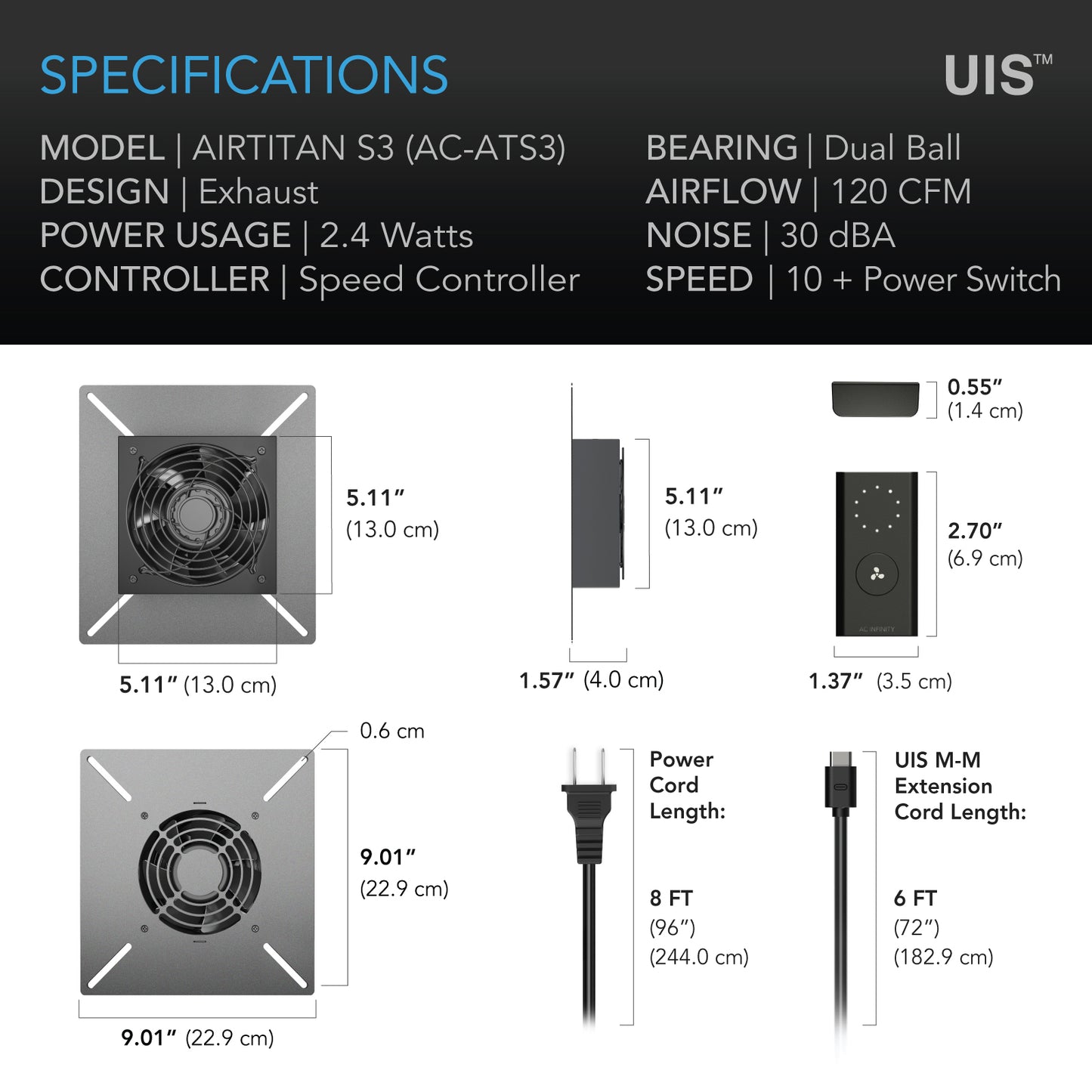 AC Infinity AIRTITAN S3 Crawlspace Fan w/ Speed Controller 6-Inch product image 6