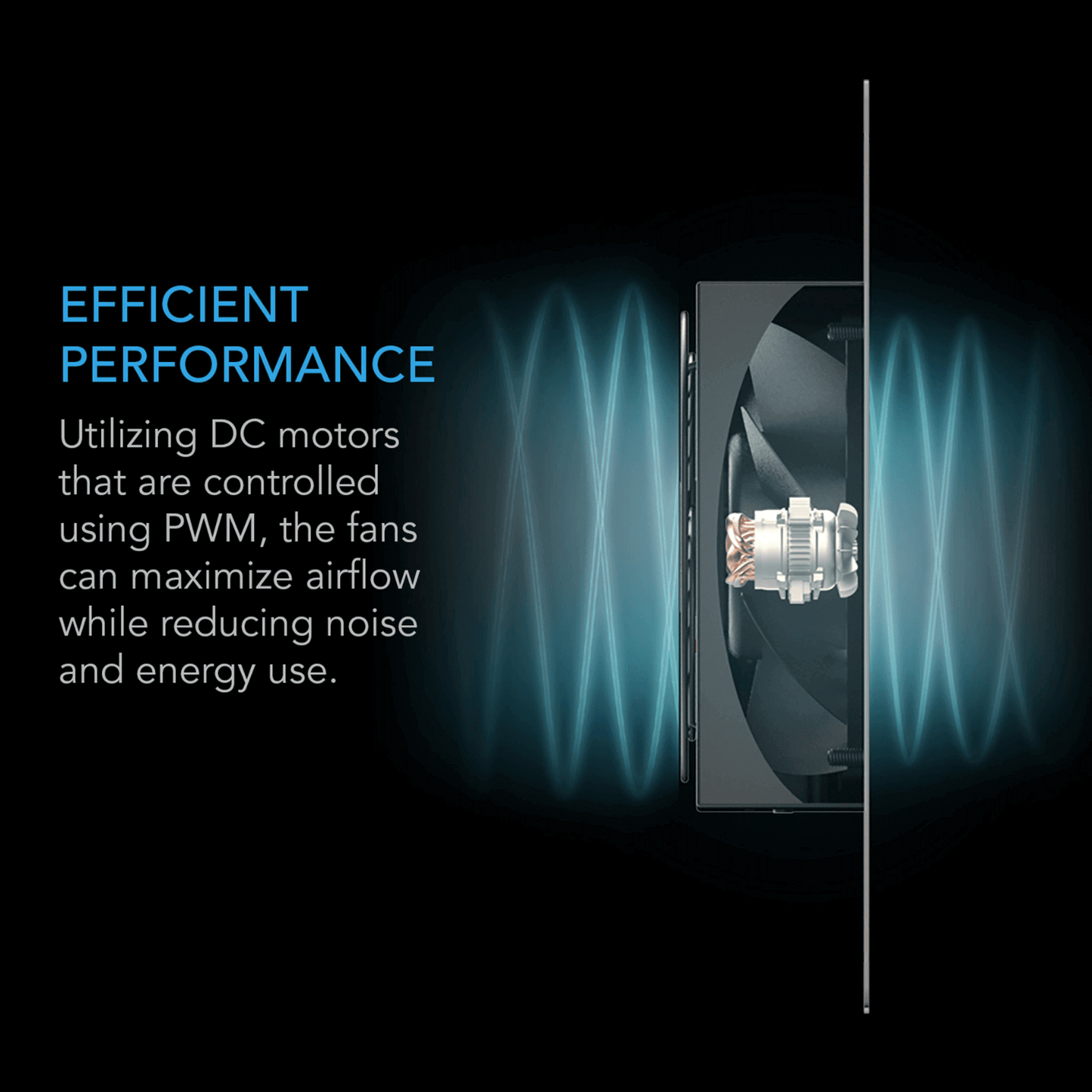 AC Infinity AIRTITAN S3 crawlspace fan with efficient DC motor design for maximum airflow, noise reduction, and energy efficiency.