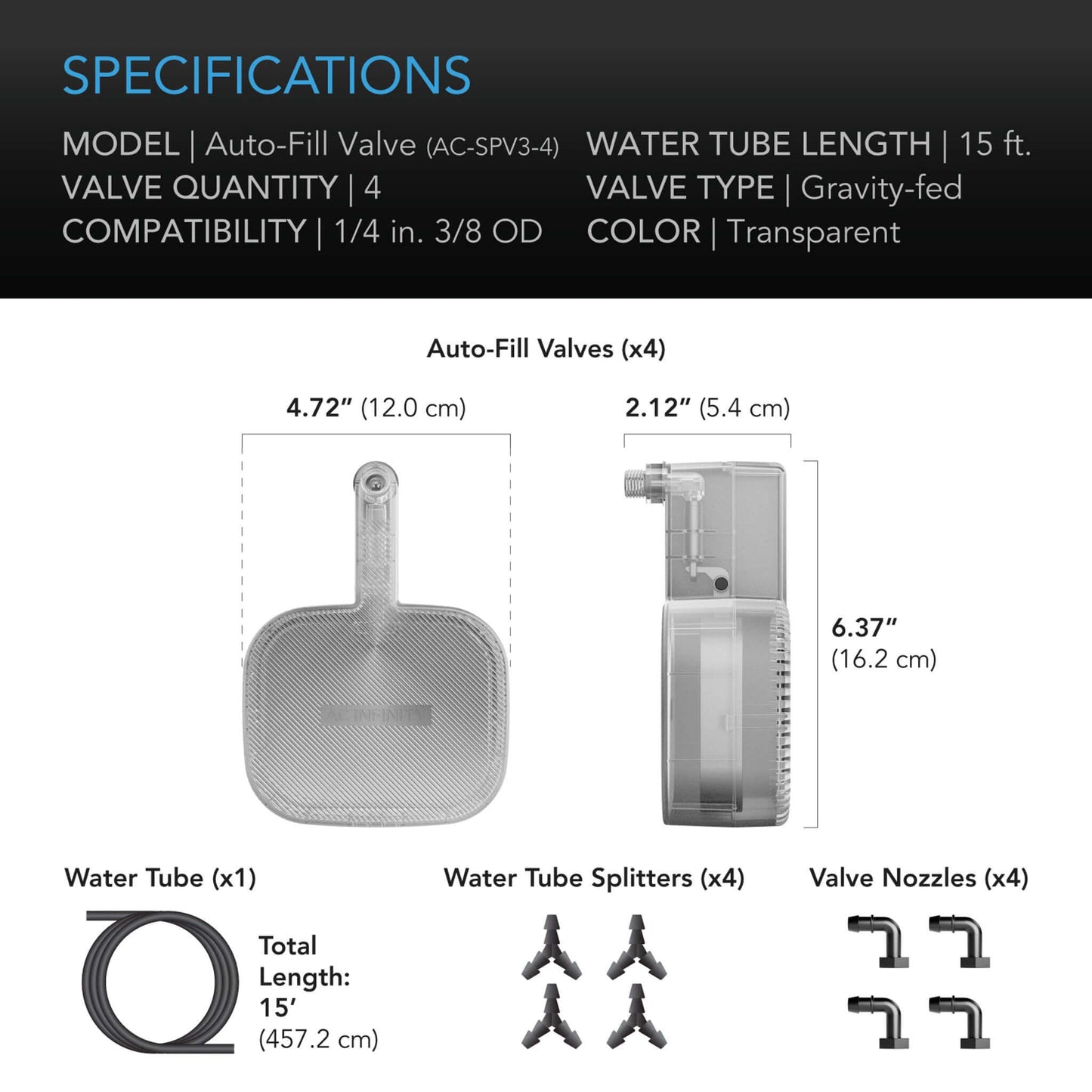 AC Infinity Auto-Fill Upgrade Valve Kit for Self-Watering Base, Enables Automatic Refills from Larger Reservoir, 4-Pack
