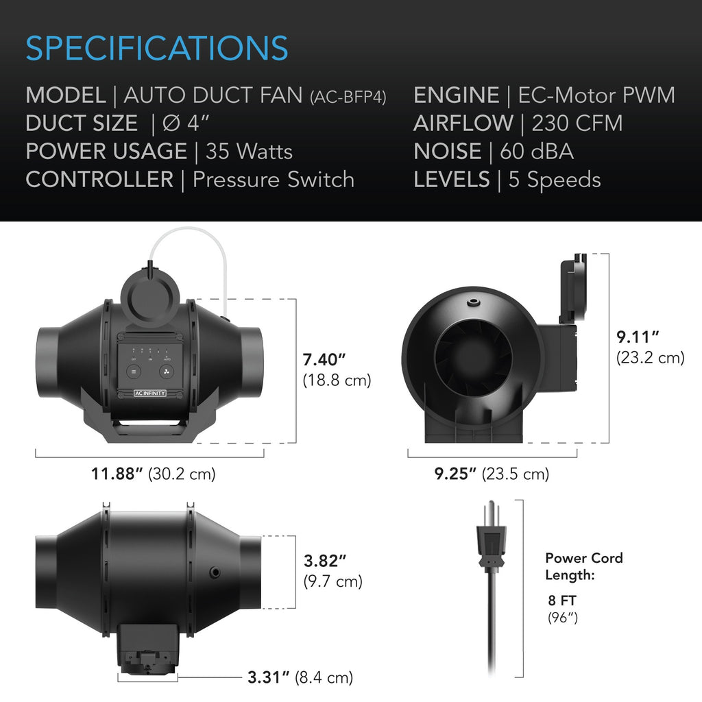AC Infinity Automatic Booster Duct Fan Inline Fan w/ Pressure Switch product image 9
