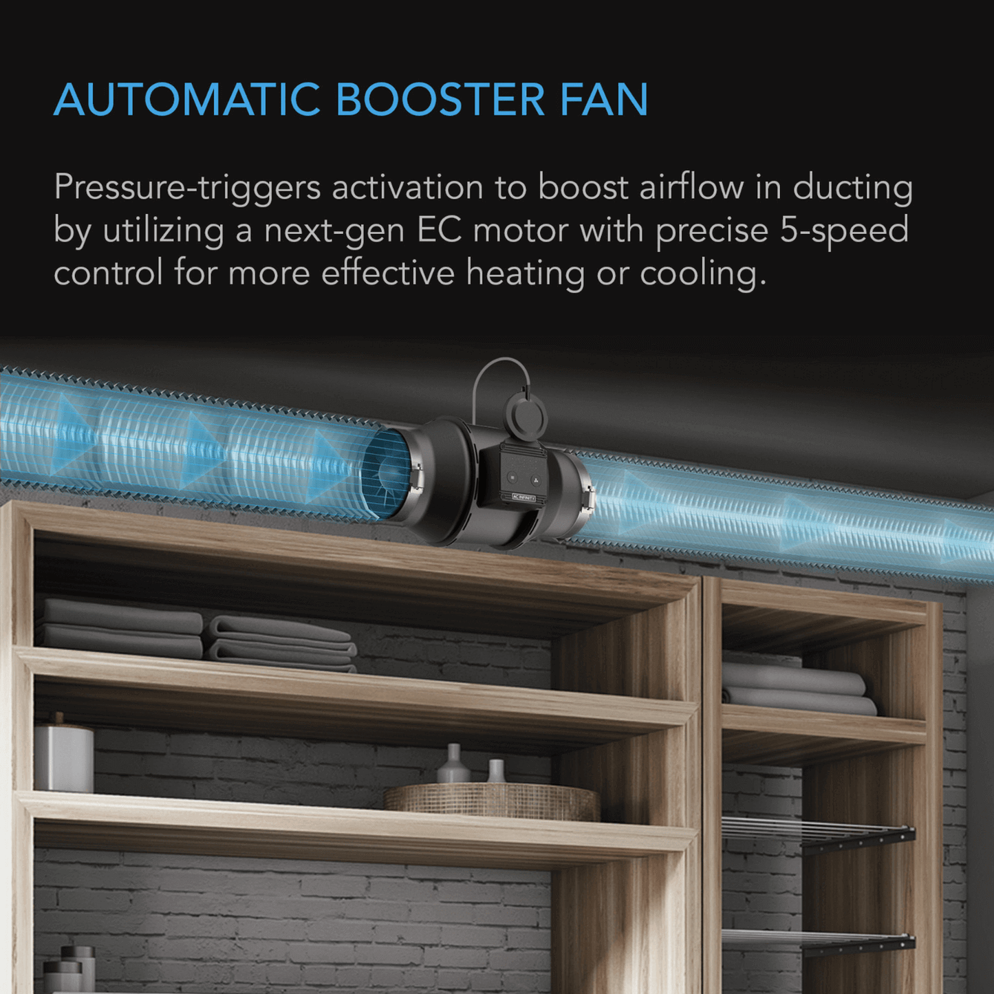 AC Infinity Automatic Booster Duct Fan, Inline Fan with Pressure Switch, 4-Inch AC-BFP4 Climate Control