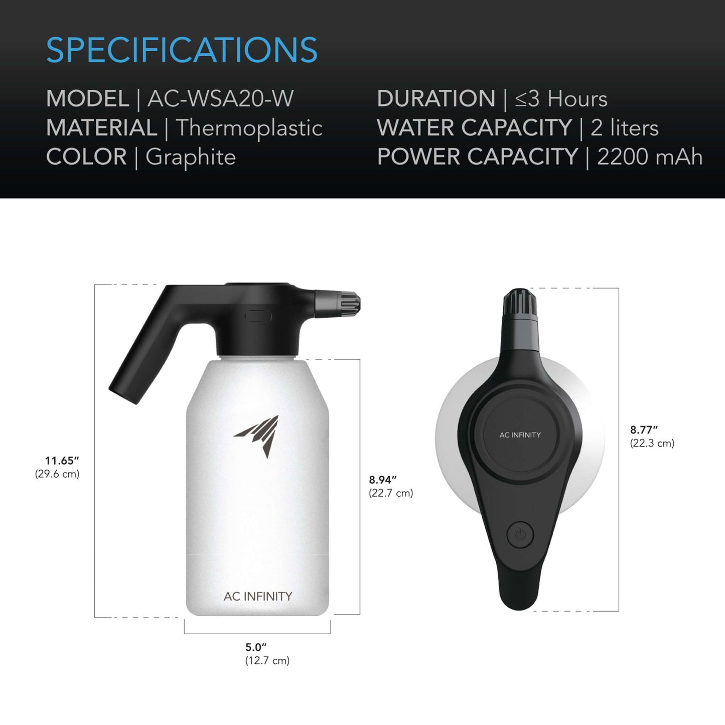 AC Infinity Automatic Water Sprayer, 2-Liter Electric Mister, Frost