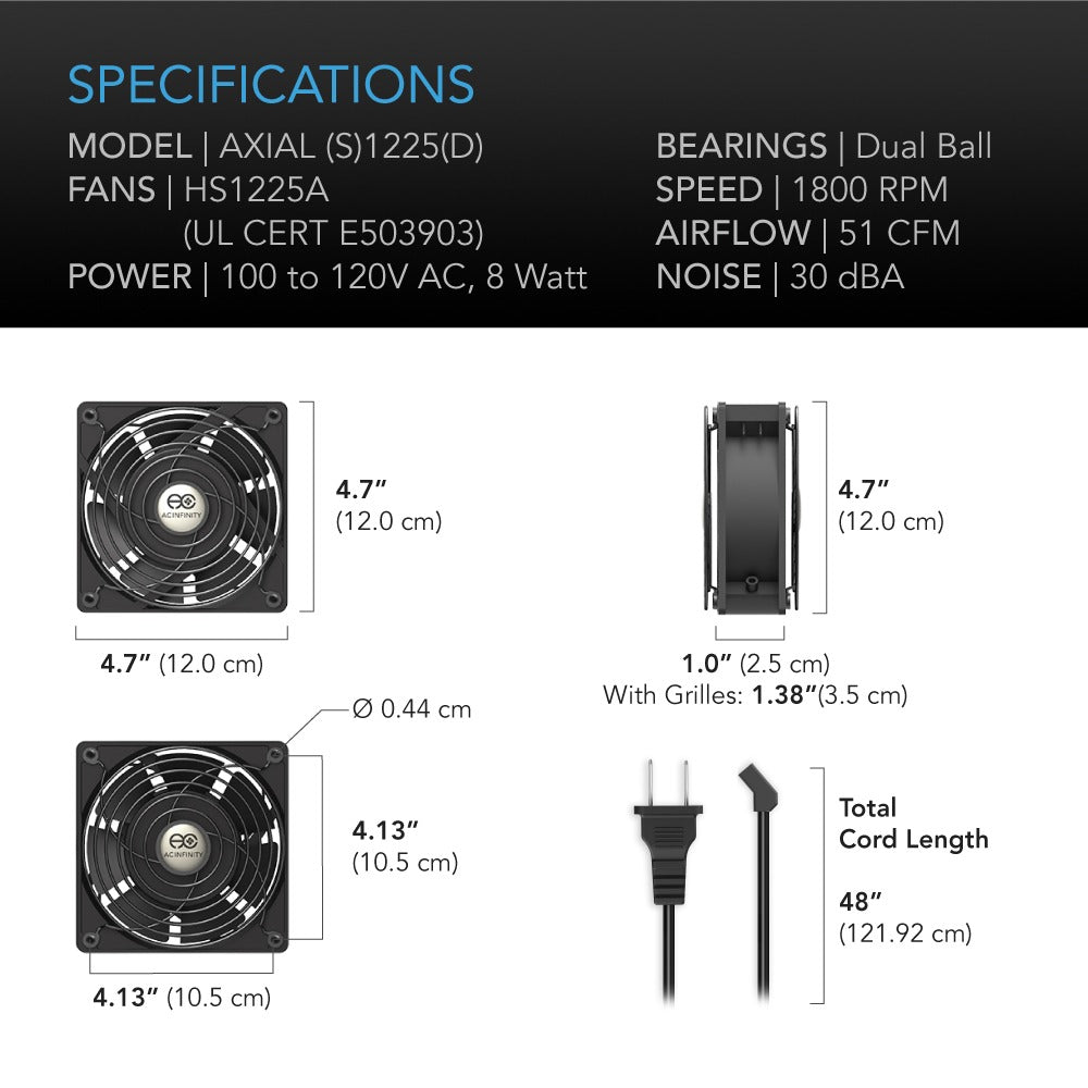 AC Infinity AXIAL 1225 Muffin 120V AC Cooling Fan 120mm x 120mm x 25mm product image 6