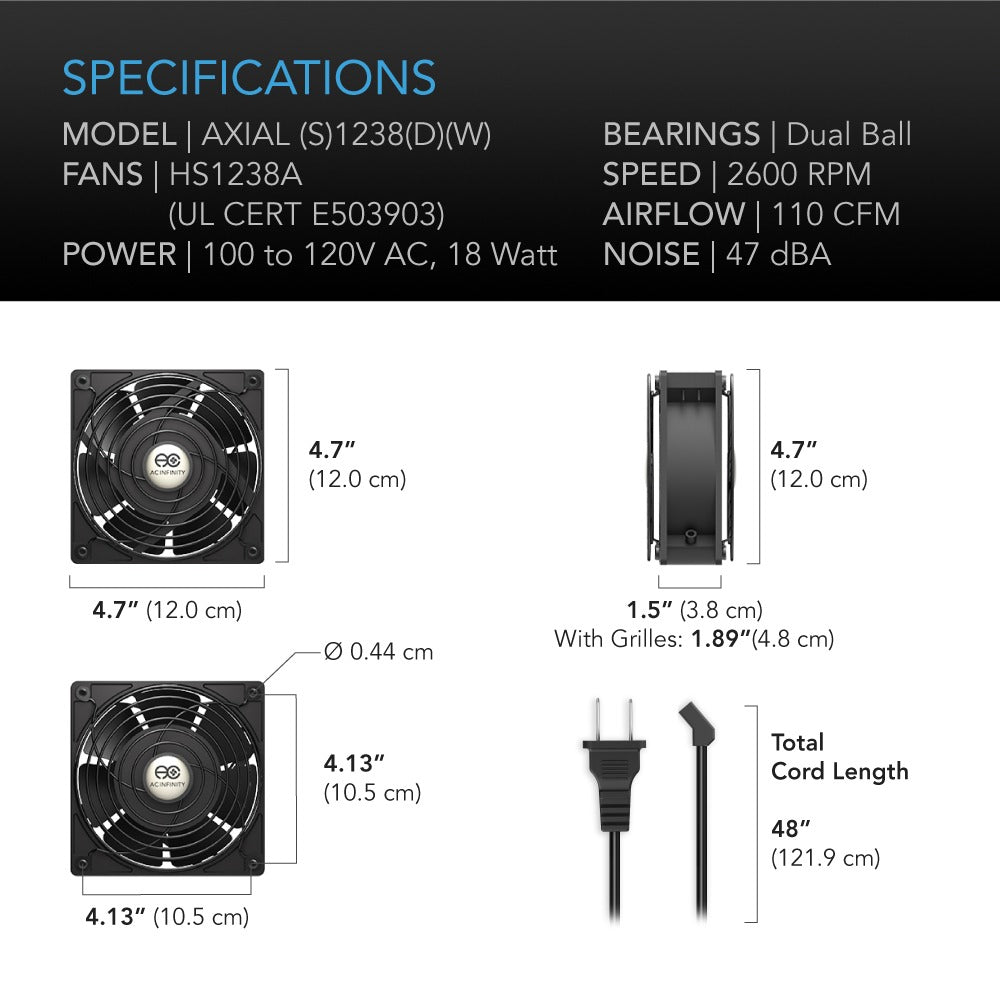 AC Infinity AXIAL 1238 Muffin 120V AC Cooling Fan 120mm x 120mm x 38mm product image 6