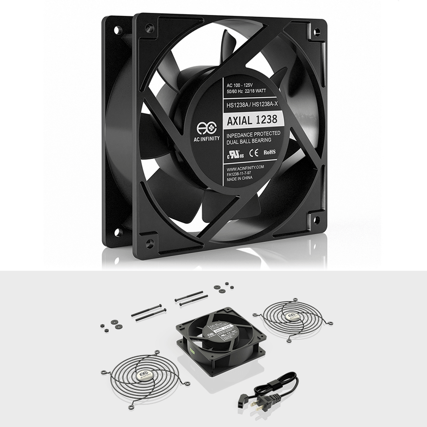 AC Infinity AXIAL 1238, Muffin 120V AC Cooling Fan, 120mm x 120mm x 38mm | HS1238A-X | Grow Tents Depot | Climate Control | 854759004181