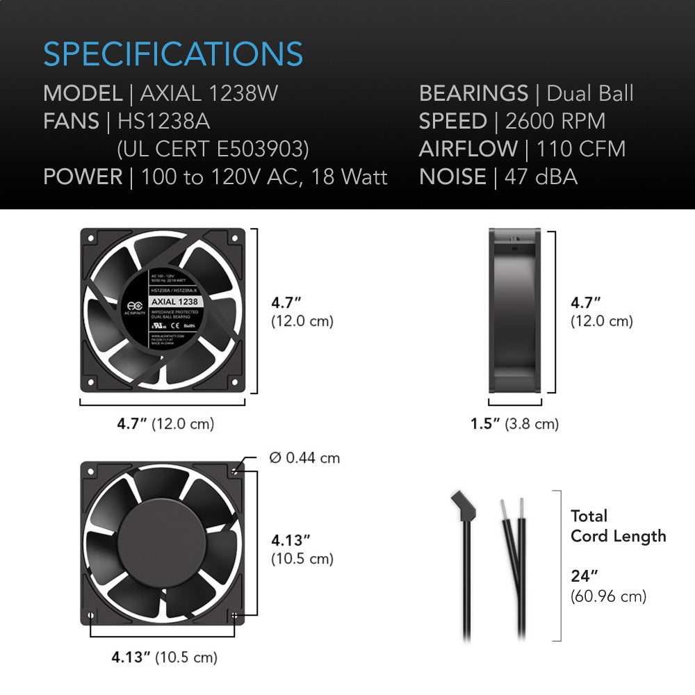 AC Infinity AXIAL 1238W 120V AC Muffin Fan w/ Wire-Leads Adapter 120mm product image 6