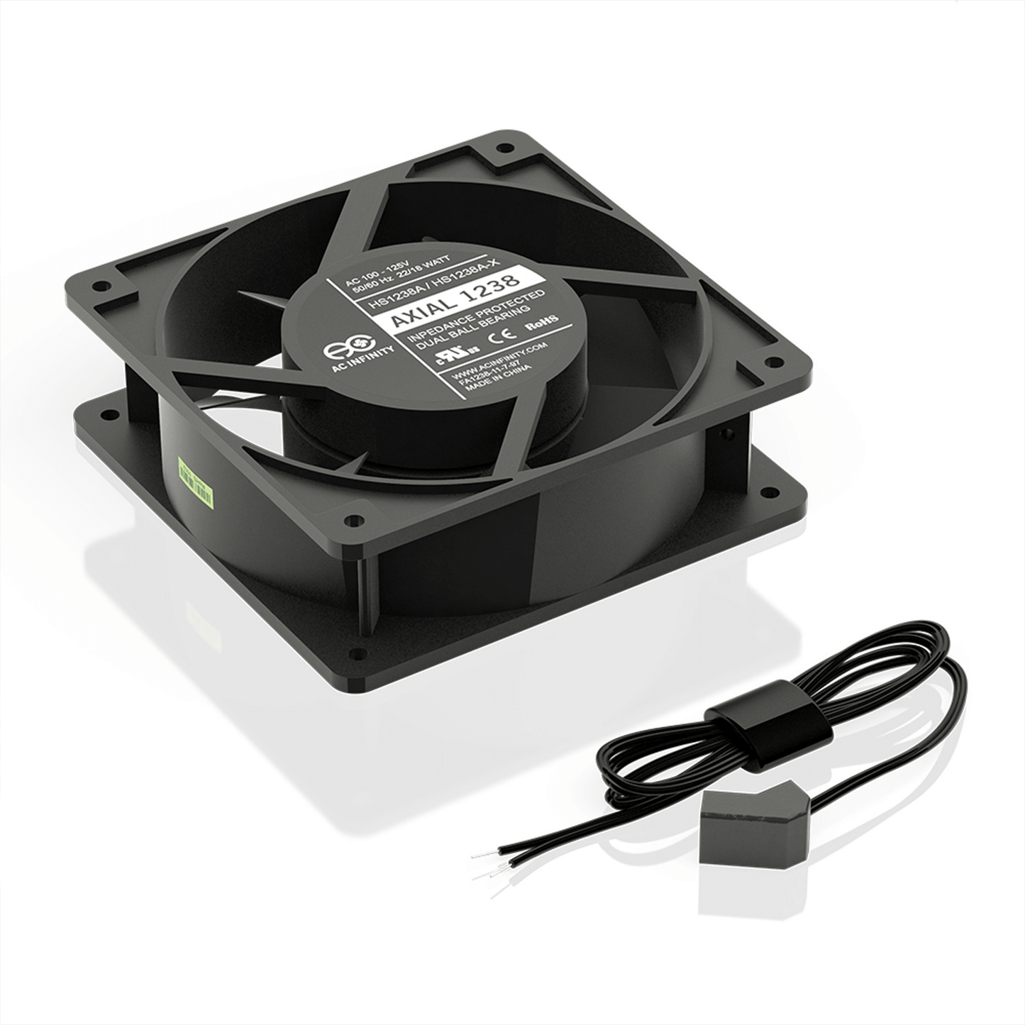 AC Infinity AXIAL 1238W, 120V AC Muffin Fan with Wire-Leads Adapter, 120mm x 38mm High Speed | HS1238A-W | Grow Tents Depot | Climate Control | 854759004280