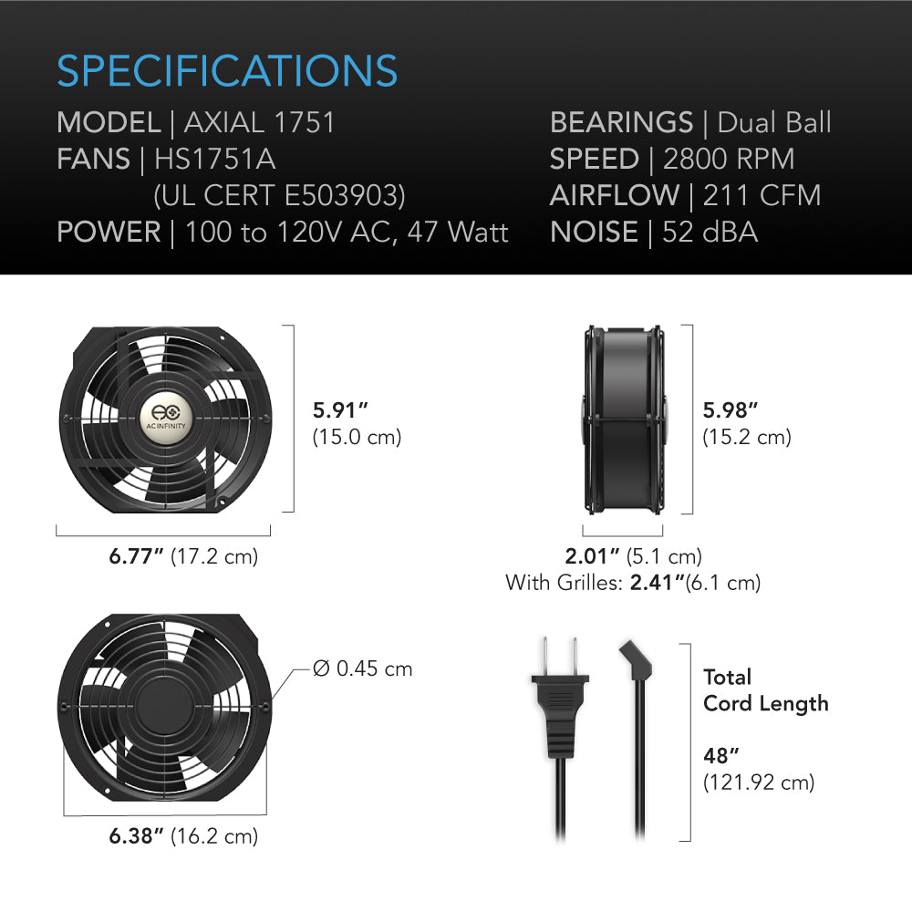 AC Infinity AXIAL 1751 Muffin 120V AC Cooling Fan 172mm x 150mm x 51mm product image 6