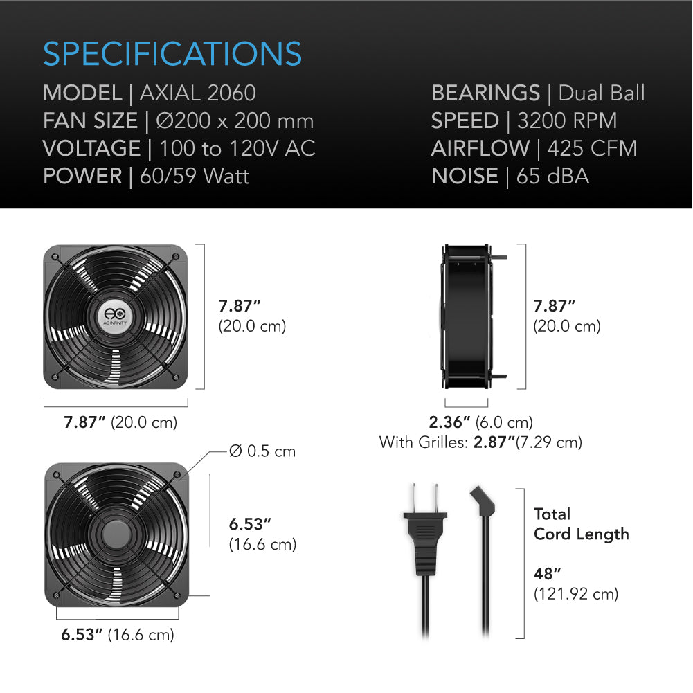 AC Infinity AXIAL 2060 Muffin 120V AC Cooling Fan 200mm x 200mm x 60mm product image 6