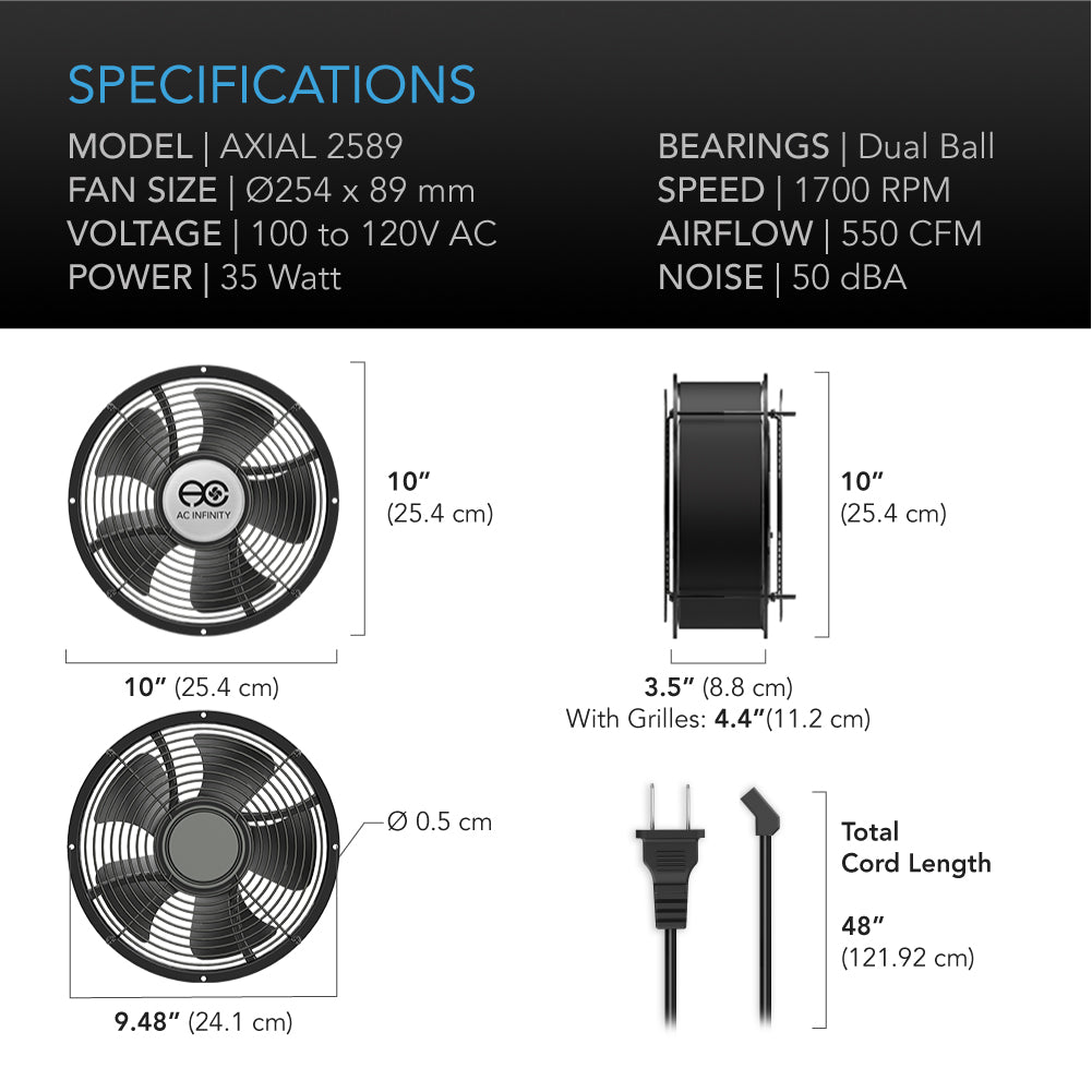 AC Infinity AXIAL 2589 Muffin 120V AC Cooling Fan 10" 254mm x 89mm product image 6