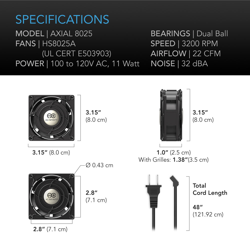AC Infinity AXIAL 8025 Muffin 120V AC Cooling Fan 80mm x 80mm x 25mm product image 6
