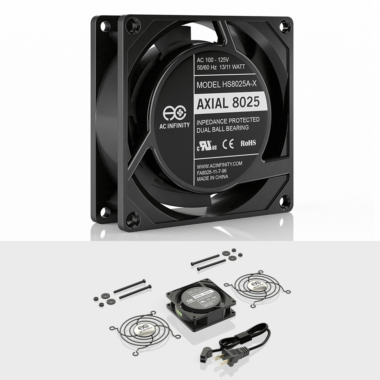 AC Infinity AXIAL 8025, Muffin 120V AC Cooling Fan, 80mm x 80mm x 25mm | HS8025A-X | Grow Tents Depot | Climate Control | 854759004259