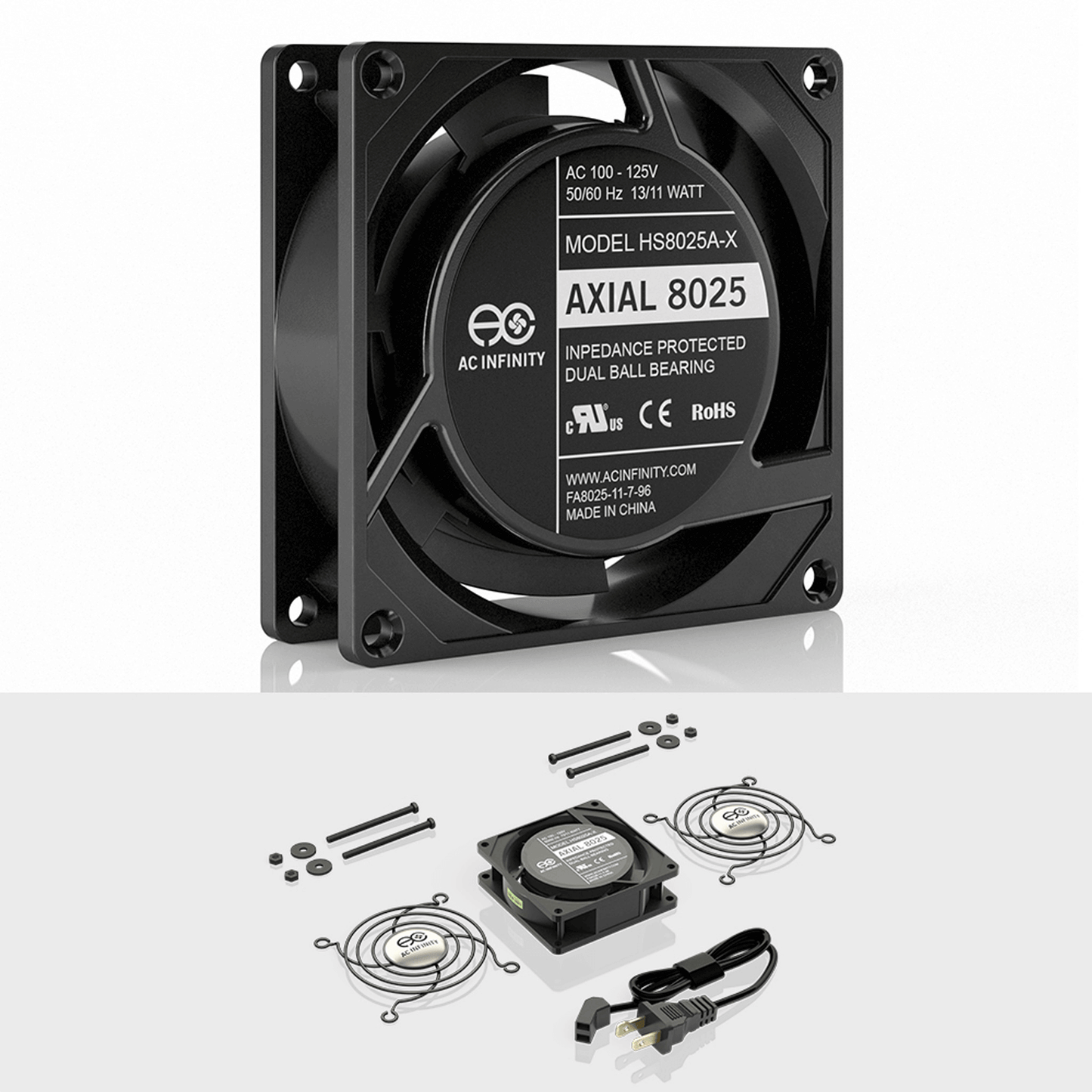 AC Infinity AXIAL 8025, Muffin 120V AC Cooling Fan, 80mm x 80mm x 25mm HS8025A-X Climate Control 854759004259