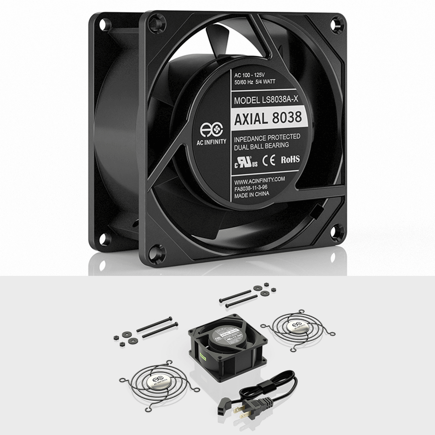 AC Infinity AXIAL 8038, Muffin 120V AC Cooling Fan, 80mm x 80mm x 38mm, Low Speed | LS8038A-X | Grow Tents Depot | Climate Control | 854759004273