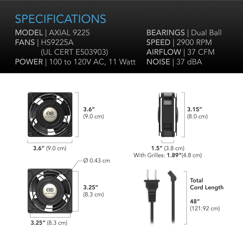 AC Infinity AXIAL 9225 Muffin 120V AC Cooling Fan 92mm x 92mm x 25mm product image 6
