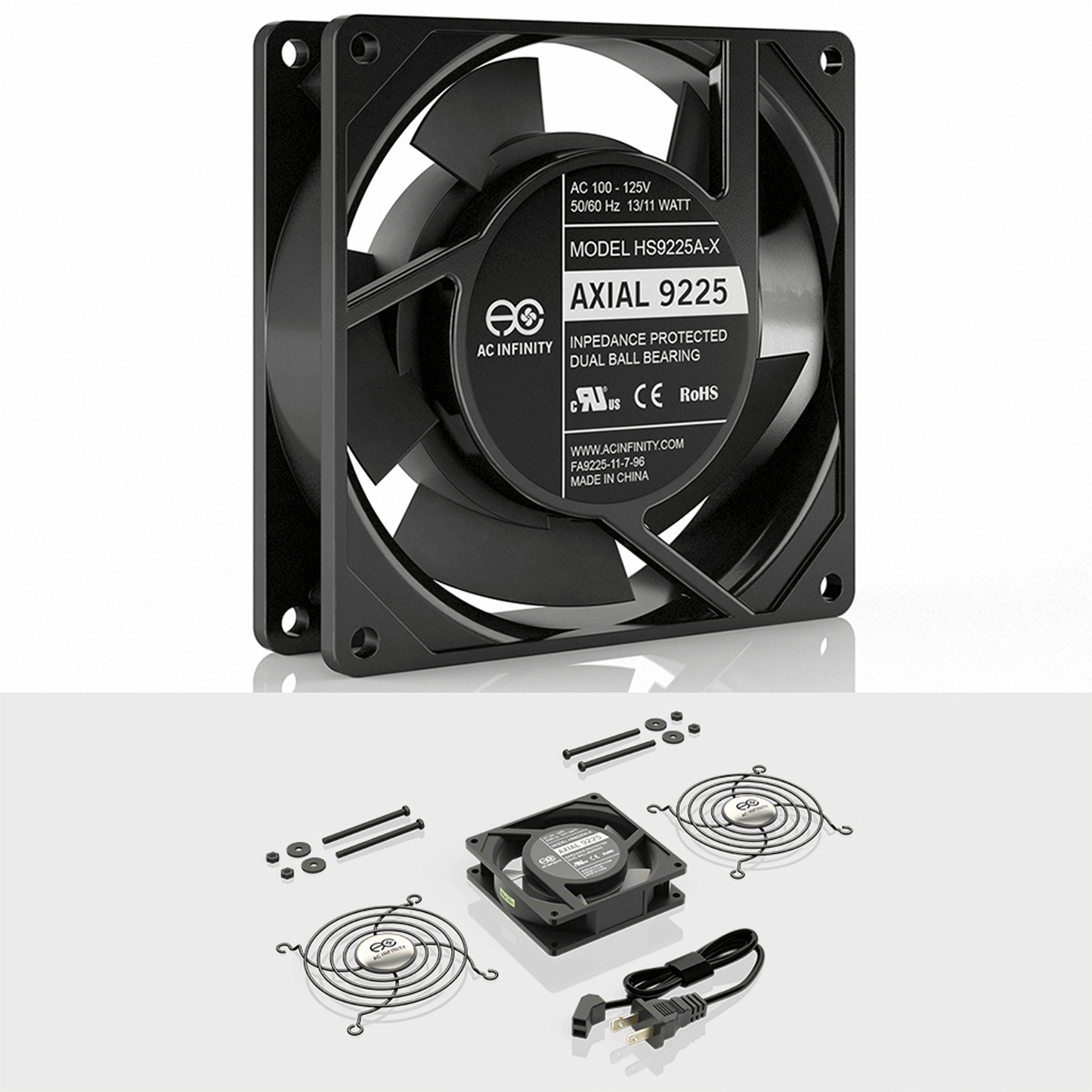 AC Infinity AXIAL 9225, Muffin 120V AC Cooling Fan, 92mm x 92mm x 25mm | HS9225A-X | Grow Tents Depot | Climate Control | 854759004228