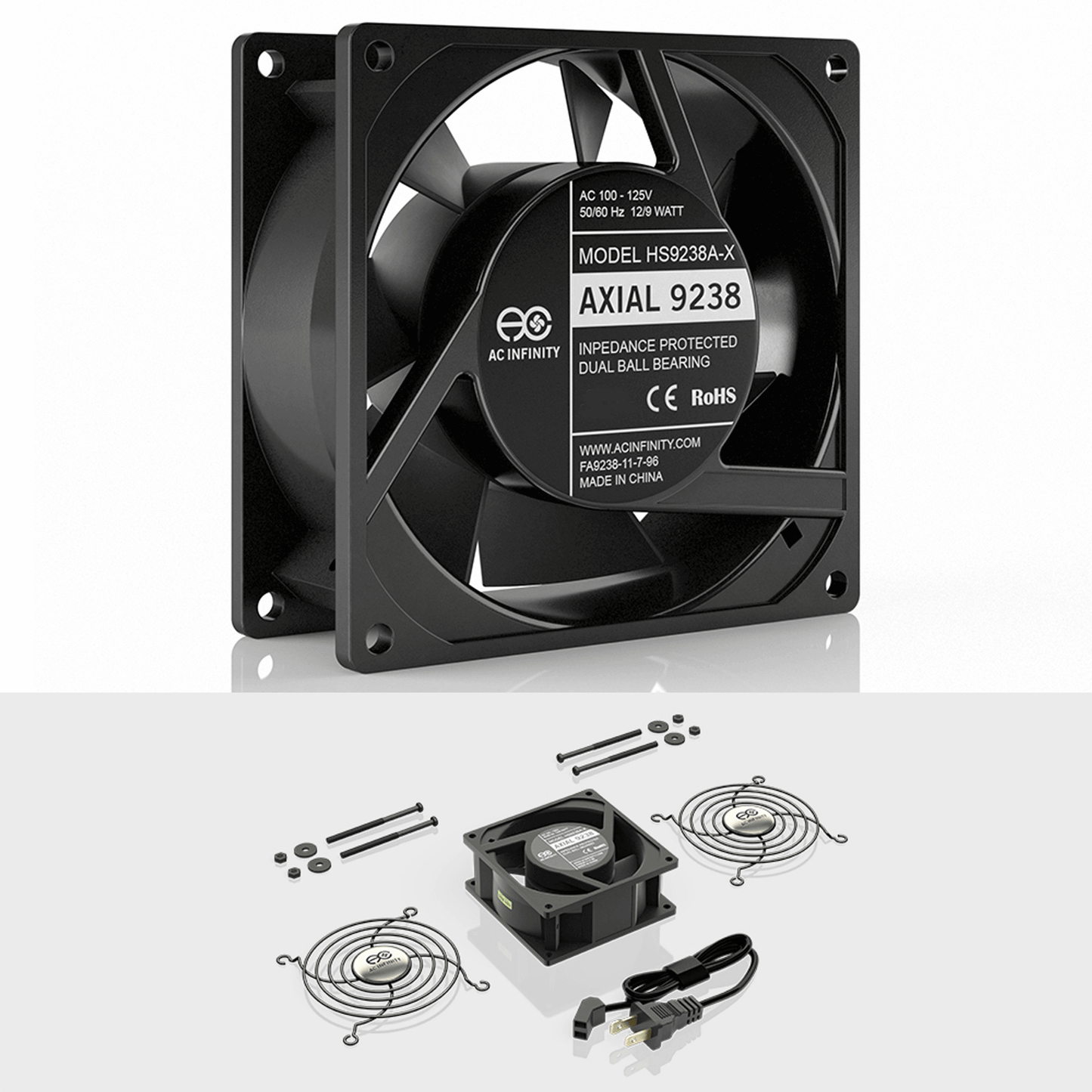 AC Infinity AXIAL 9238, Muffin 120V AC Cooling Fan, 92mm x 92mm x 38mm | HS9238A-X | Grow Tents Depot | Climate Control | 854759004266