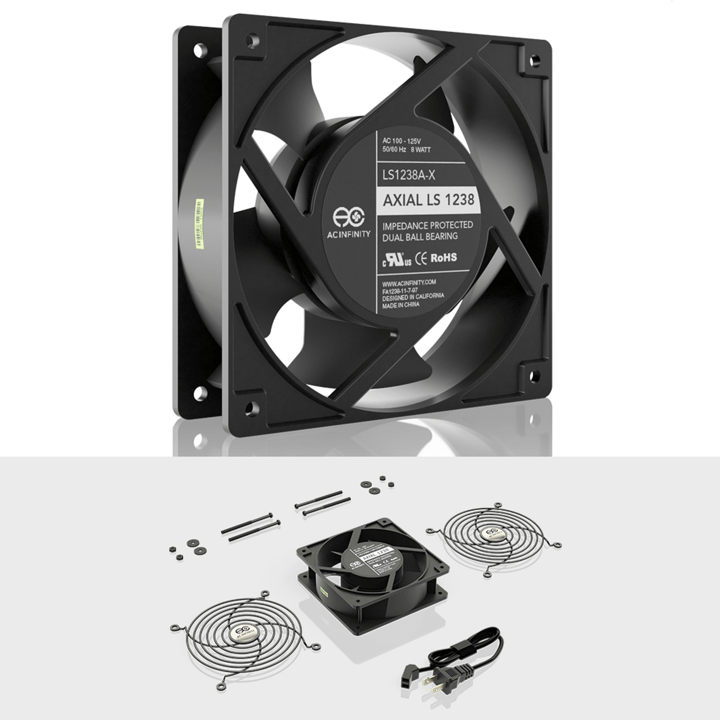 AC Infinity AXIAL LS1238, Muffin 120V AC Cooling Fan, 120mm x 120mm x 38mm, Low Speed LS1238A-X Climate Control 819137020542