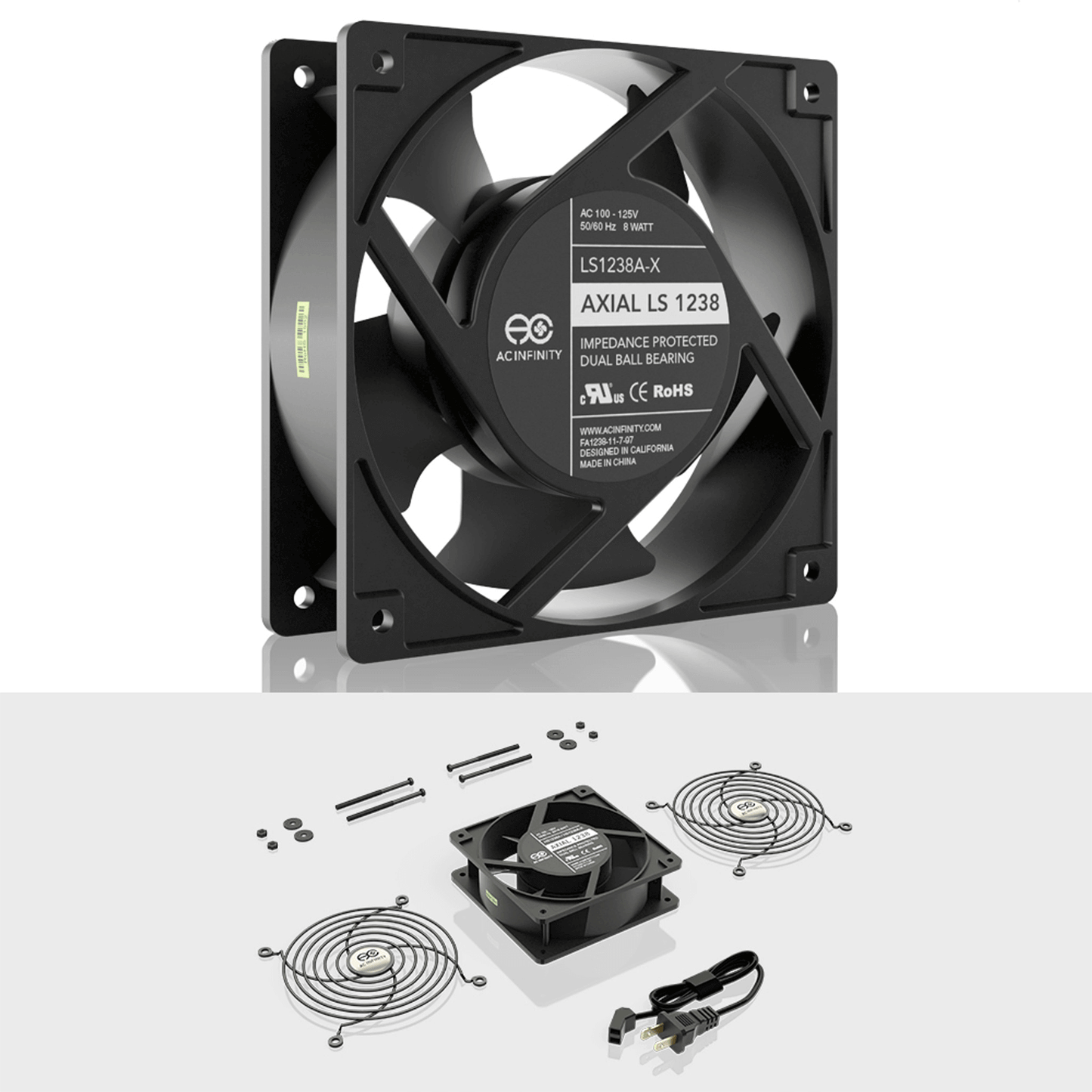 AC Infinity AXIAL LS1238, Muffin 120V AC Cooling Fan, 120mm x 120mm x 38mm, Low Speed | LS1238A-X | Grow Tents Depot | Climate Control | 819137020542