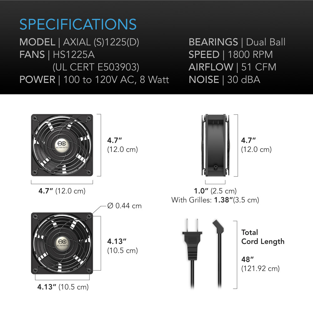 AC Infinity AXIAL S1225 Muffin 120V AC Cooling Fan 120mm x 120mm product image 6