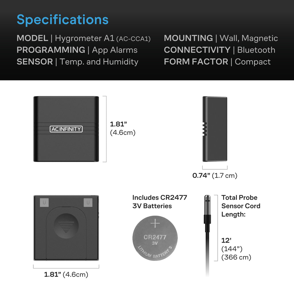 AC Infinity CLOUDCOM A1 Mini Smart Thermo-Hygrometer w/ Data App 12 product image 6