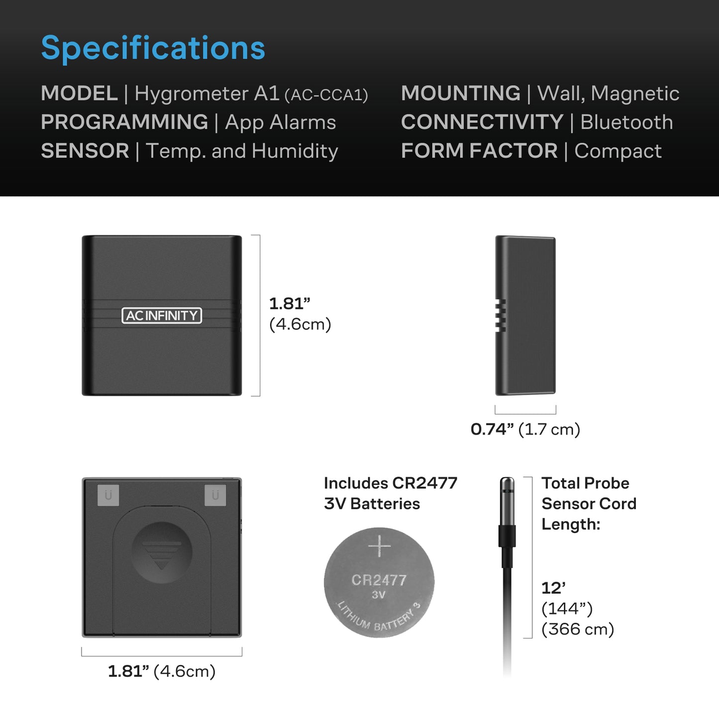 AC Infinity CLOUDCOM A1 Mini Smart Thermo-Hygrometer w/ Data App 12 product image 6