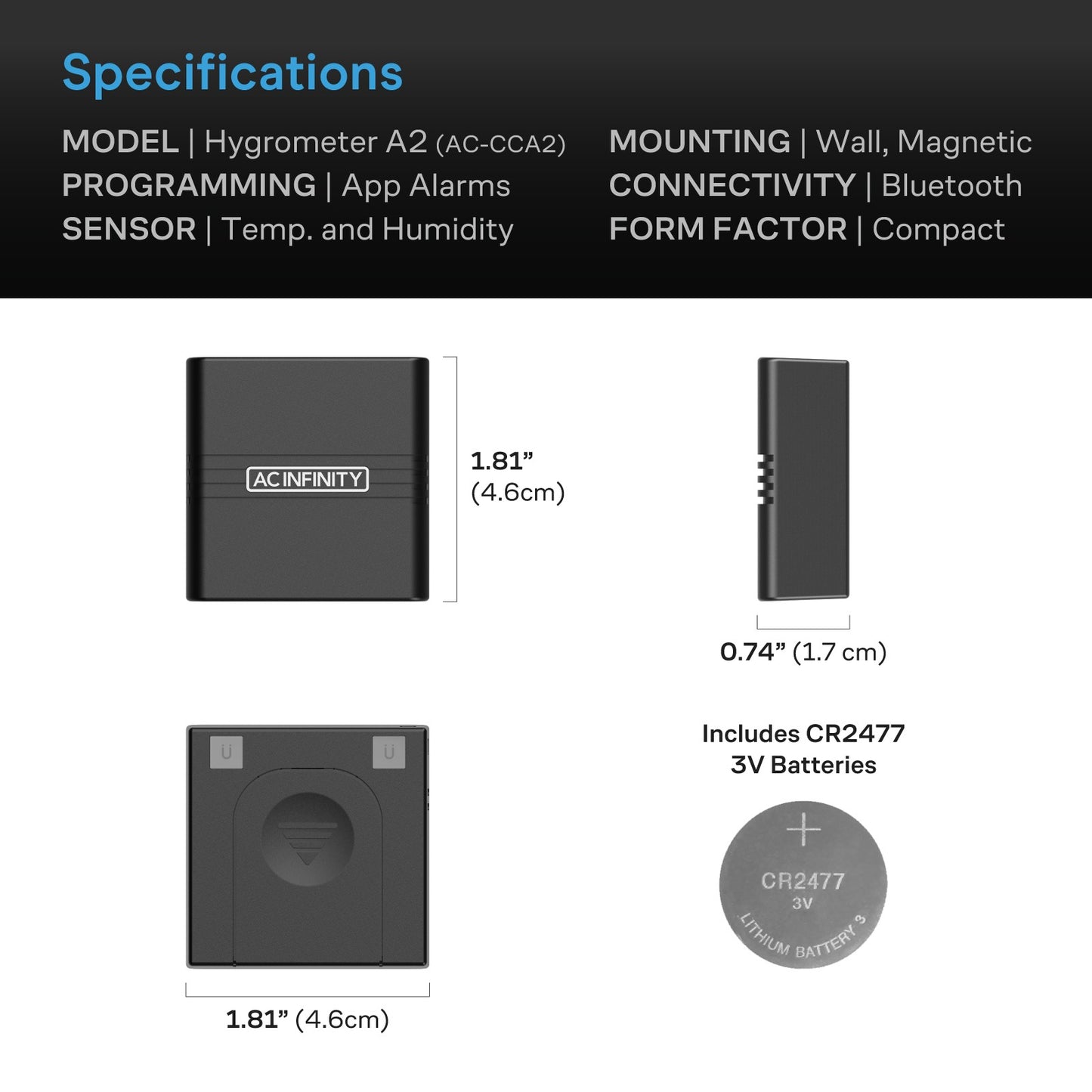 AC Infinity CLOUDCOM A2 Mini Smart Thermo-Hygrometer w/ Data App product image 6
