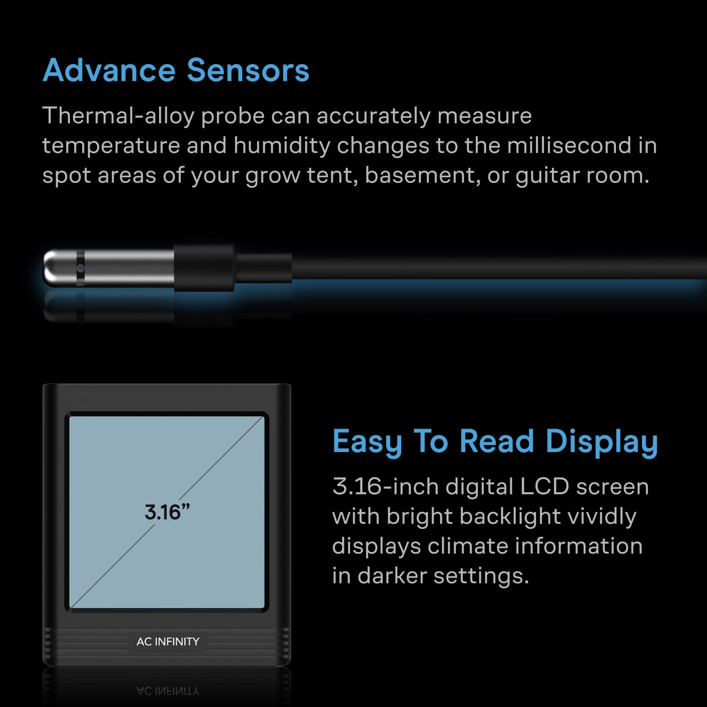 AC Infinity CLOUDCOM B1 Smart Thermo-Hygrometer w/ Data App 12 ft. product image 5