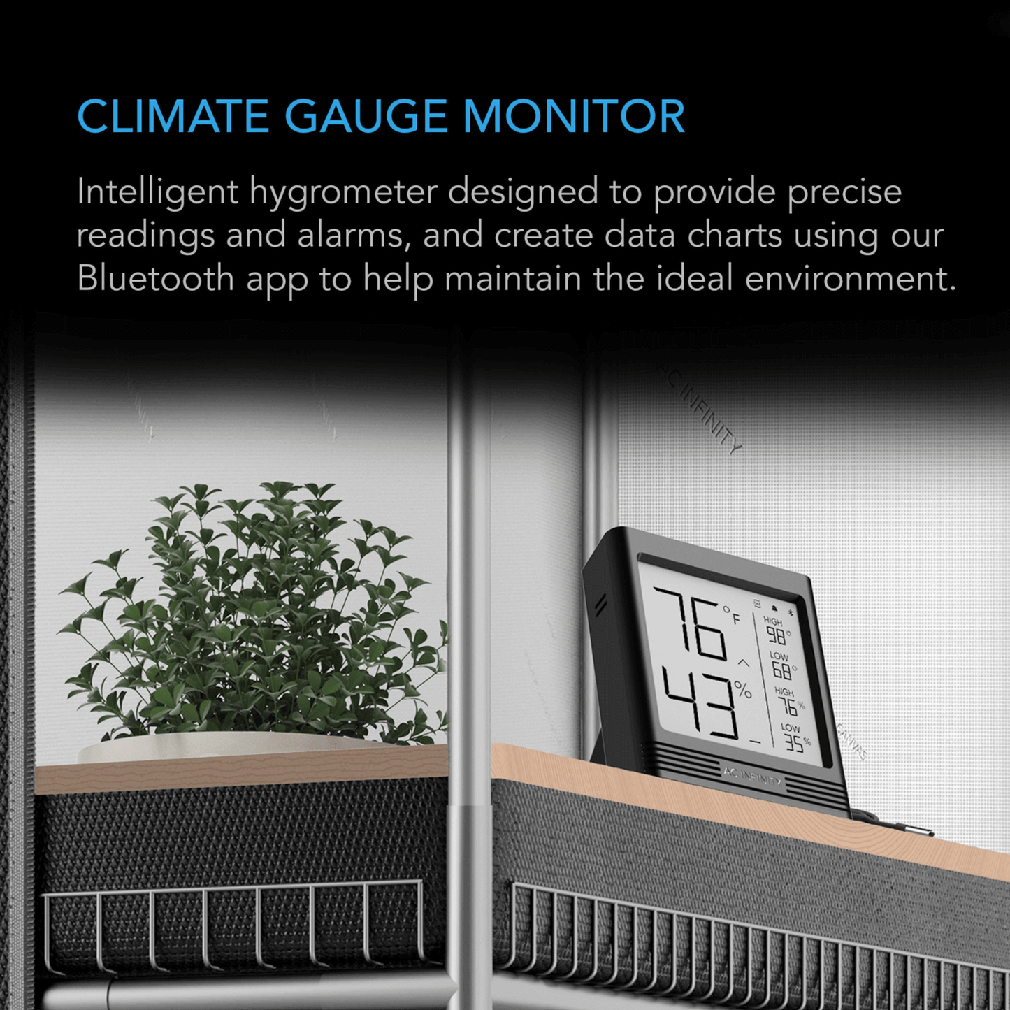 AC Infinity CLOUDCOM B1, Smart Thermo-Hygrometer with Data App, 12 ft. Sensor Probe | AC-CCB1 | Grow Tents Depot | Climate Control | 819137022379
