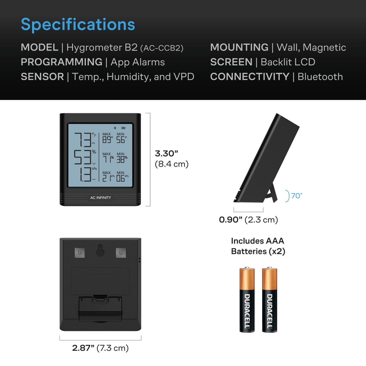 AC Infinity CLOUDCOM B2 Smart Thermo-Hygrometer w/ Data App Integrated product image 6