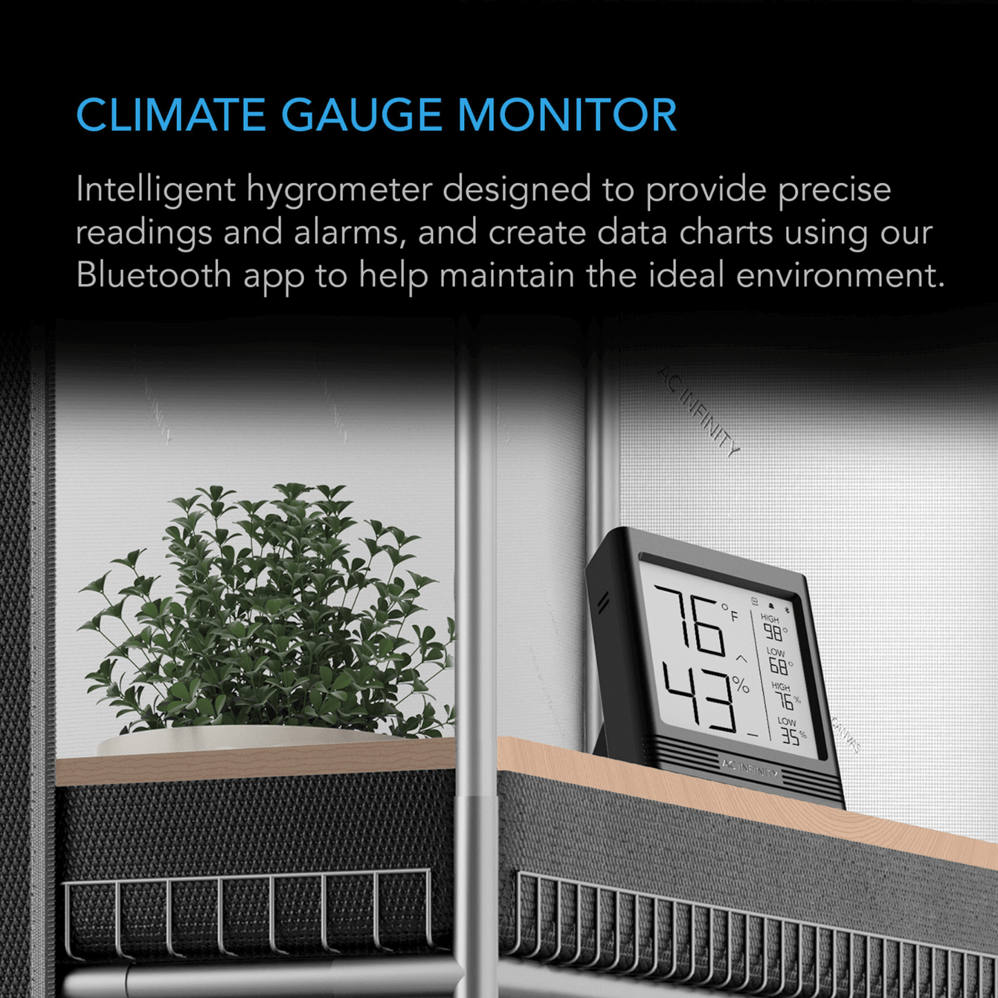 AC Infinity CLOUDCOM B2, Smart Thermo-Hygrometer with Data App, Integrated Sensor Probe | AC-CCB2 | Grow Tents Depot | Climate Control | 819137022386