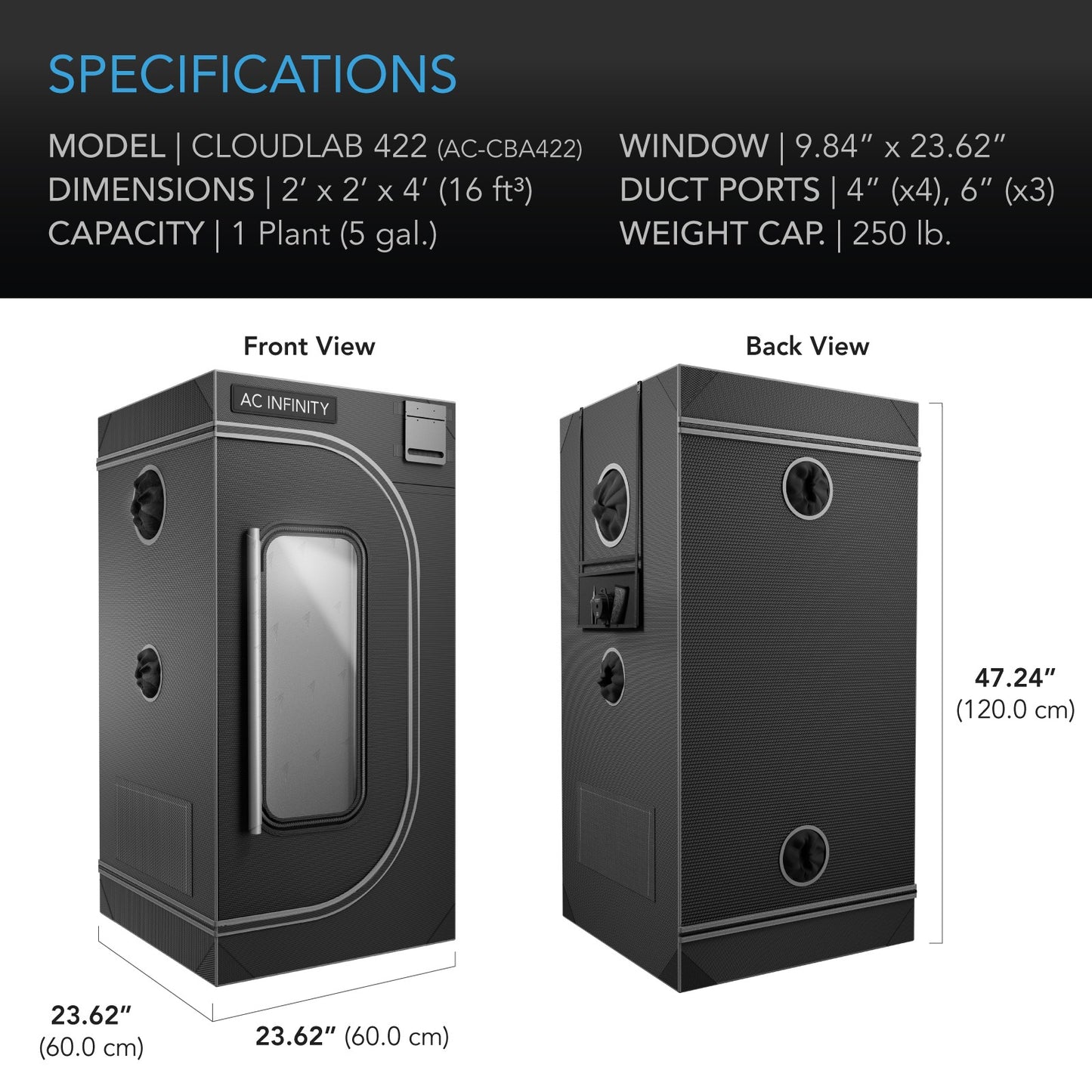 AC Infinity CLOUDLAB 422 Advance Grow Tent 2x2 2000D Diamond Mylar product image 10