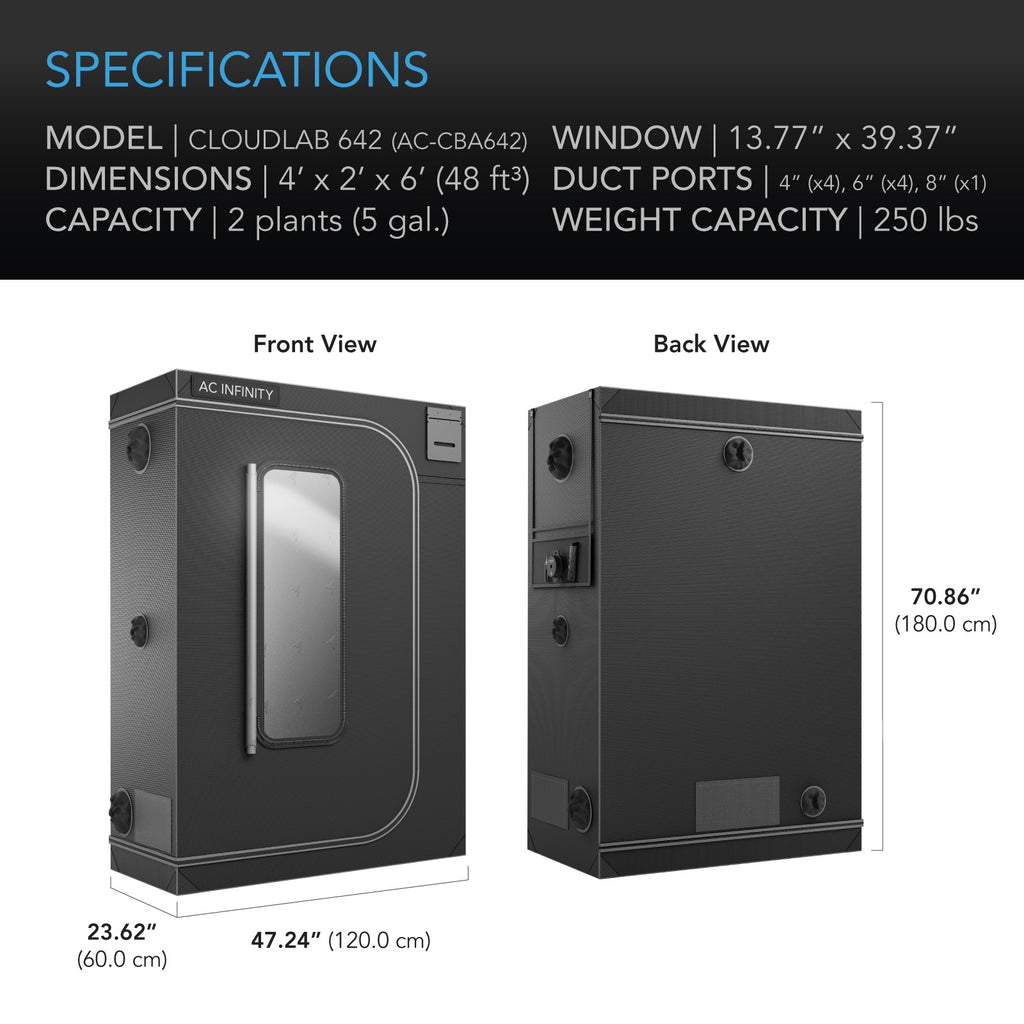 AC Infinity CLOUDLAB 642 Advance Grow Tent 4x2 2000D Diamond Mylar product image 11