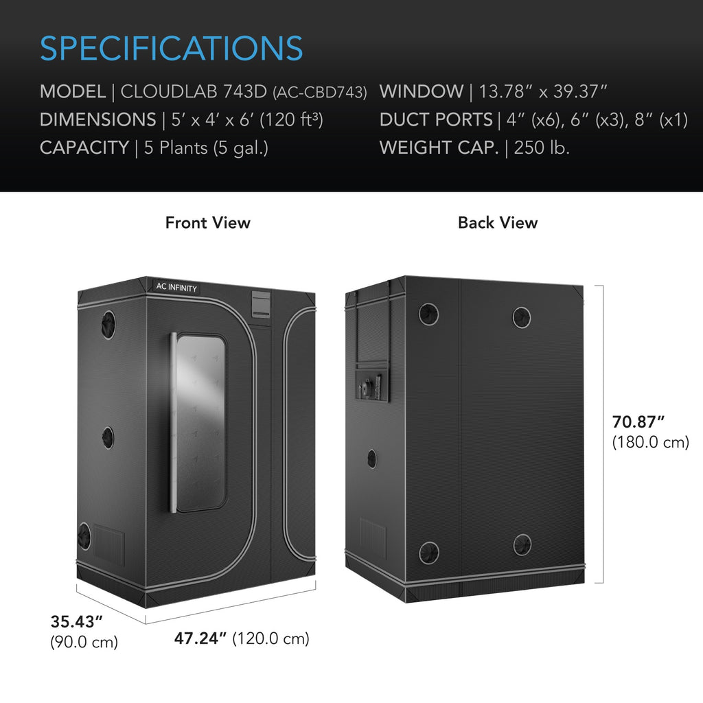 AC Infinity CLOUDLAB 743D 2-in-1 Advance Grow Tent 4x3 2000D Mylar product image 8