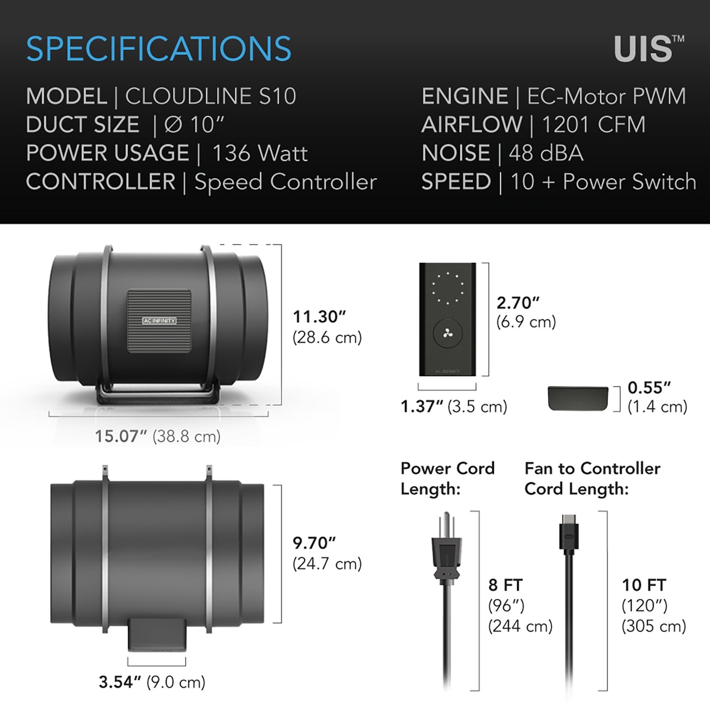 AC Infinity CLOUDLINE S10 Quiet Inline Duct Fan System w/ Speed product image 11