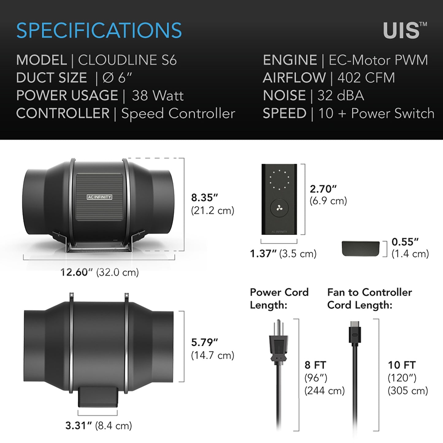 AC Infinity CLOUDLINE S6 Quiet Inline Duct Fan System w/ Speed product image 15