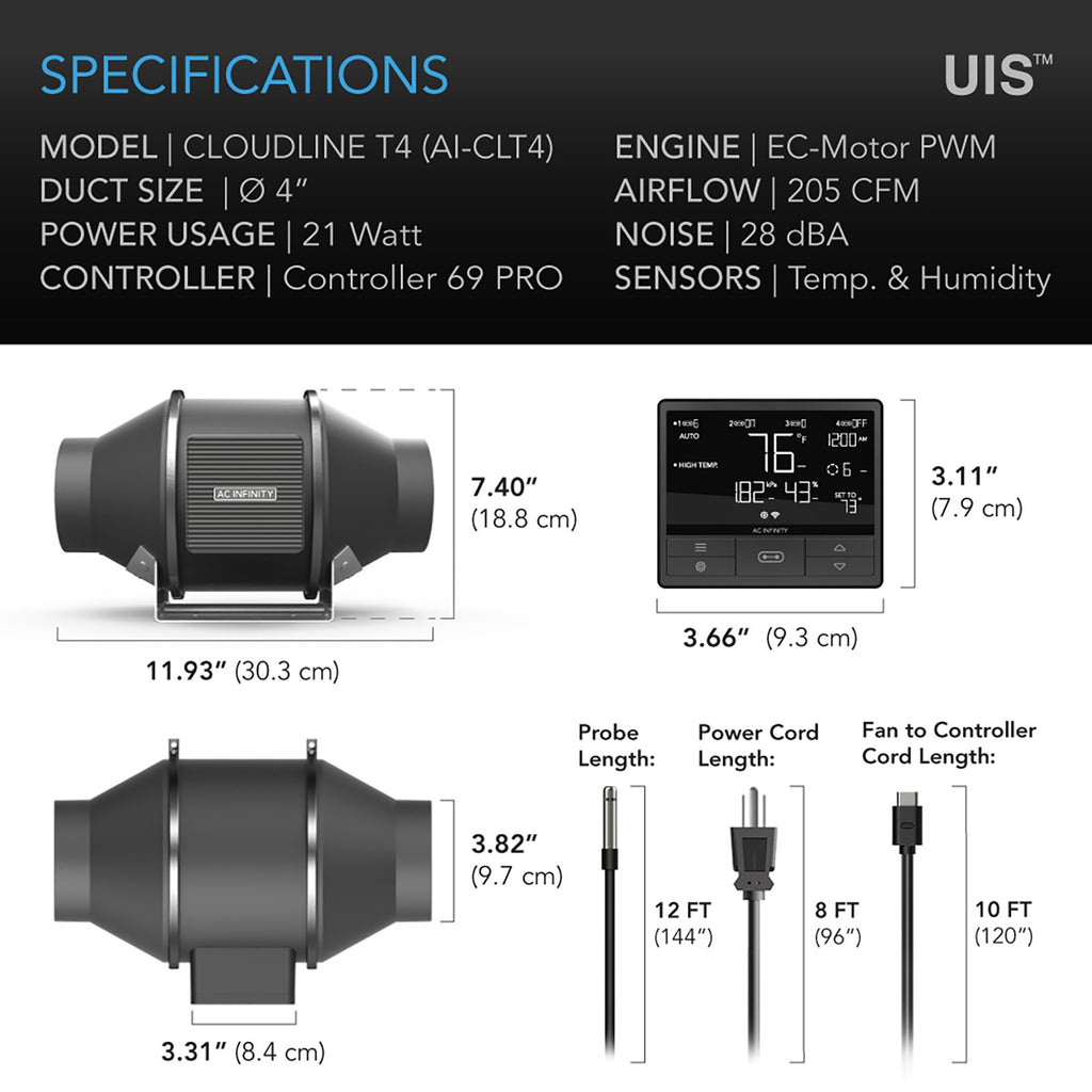 AC Infinity CLOUDLINE T4 Quiet Inline Duct Fan System w/ Temperature product image 12