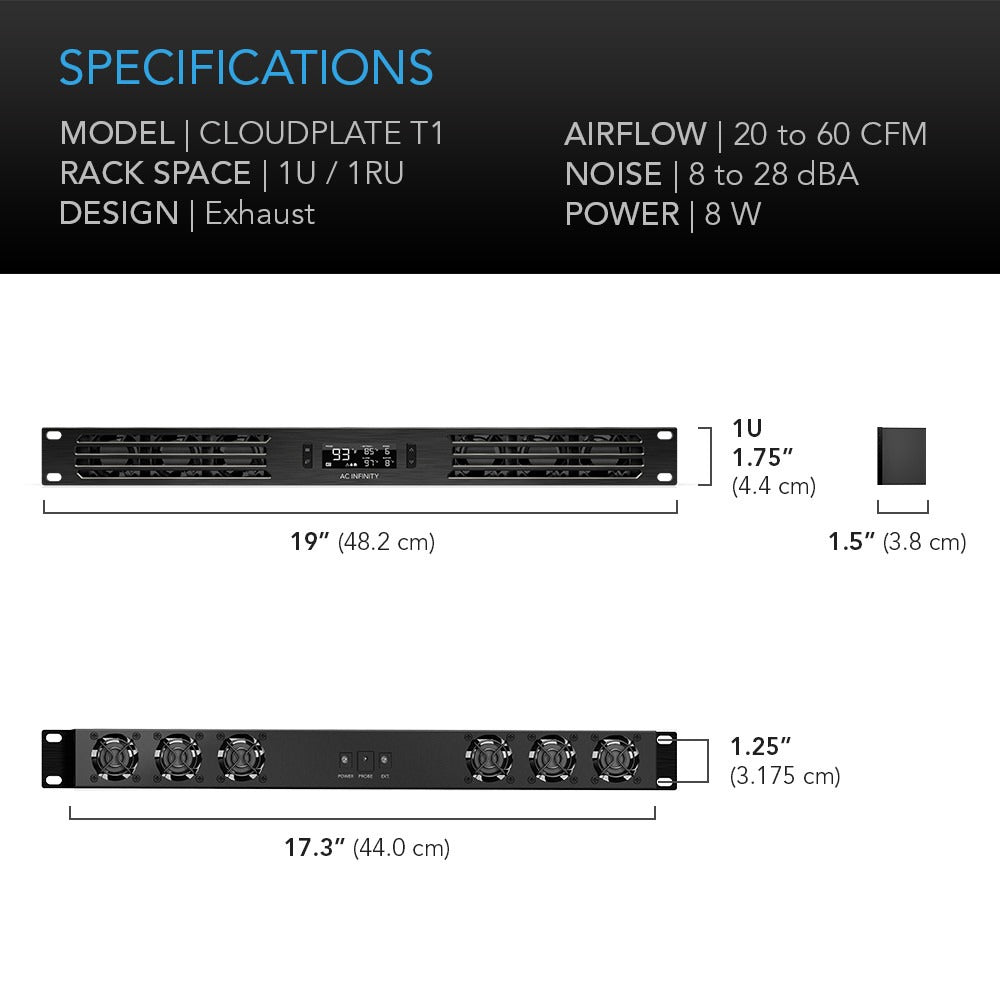 AC Infinity CLOUDPLATE T1, Quiet Rack Cooling Fan System, 1U Exhaust product image 7