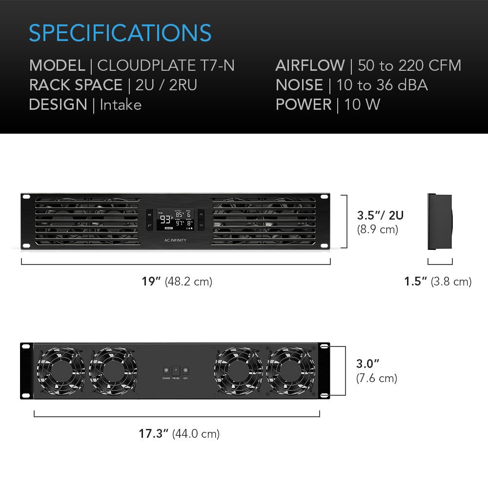 AC Infinity CLOUDPLATE T7-N, Quiet Rack Cooling Fan System, 2U Intake product image 7