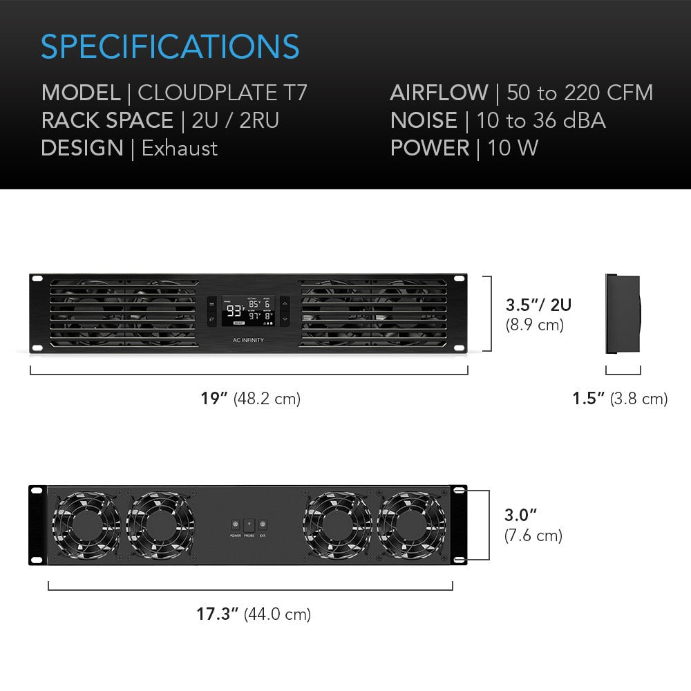 AC Infinity CLOUDPLATE T7, Quiet Rack Cooling Fan System, 2U Exhaust product image 7