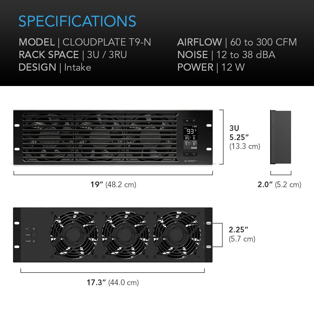AC Infinity CLOUDPLATE T9-N, Quiet Rack Cooling Fan System, 3U Intake product image 7