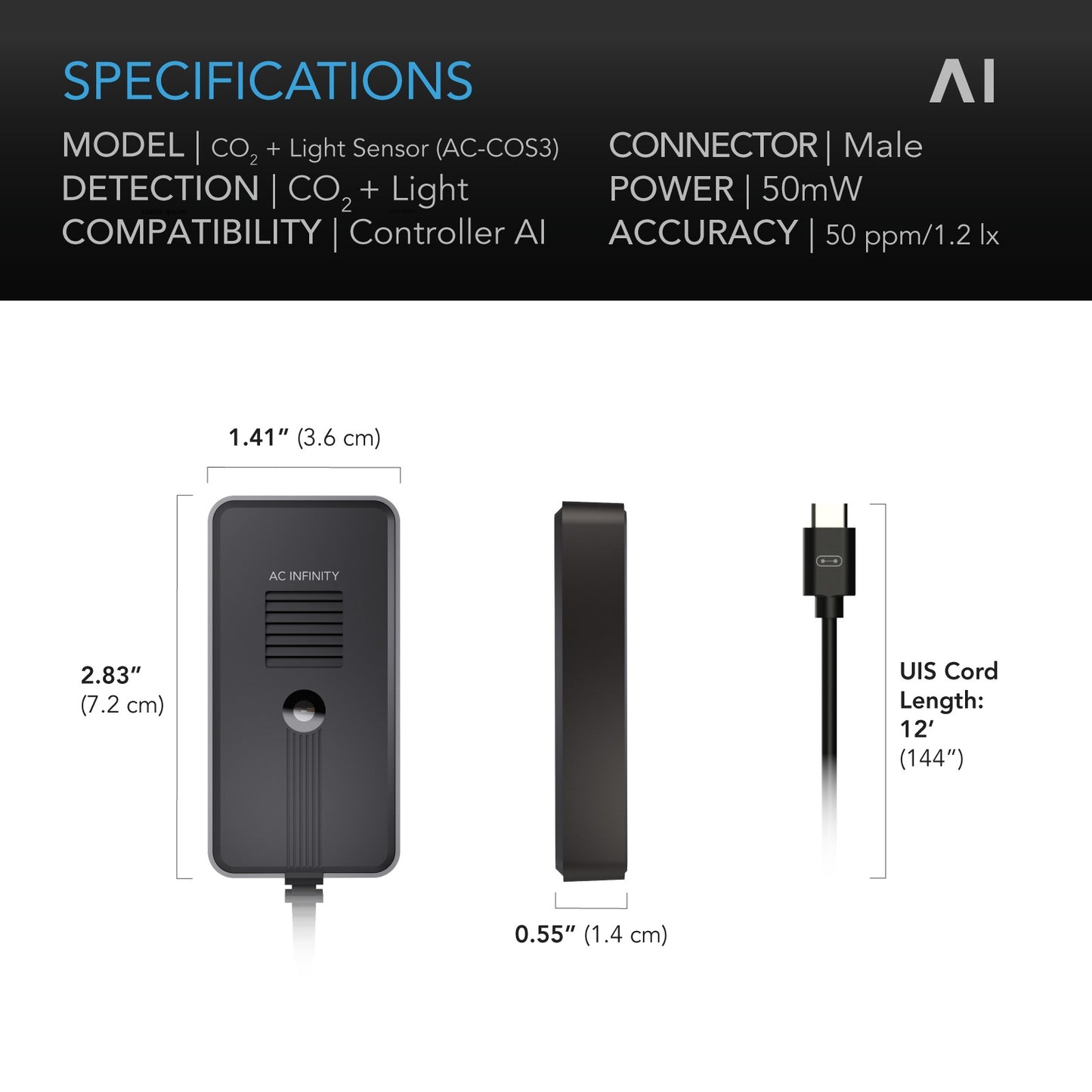 AC Infinity CO2 + Light Sensor for Controller AI+ CO2 Data Tracking product image 5