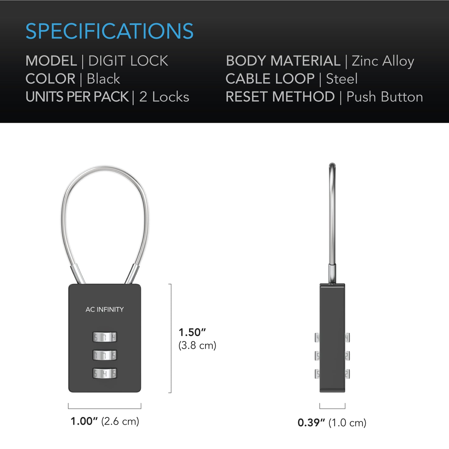 AC Infinity Combination Lock Flexible Steel Cable Loop 2-Pack product image 5