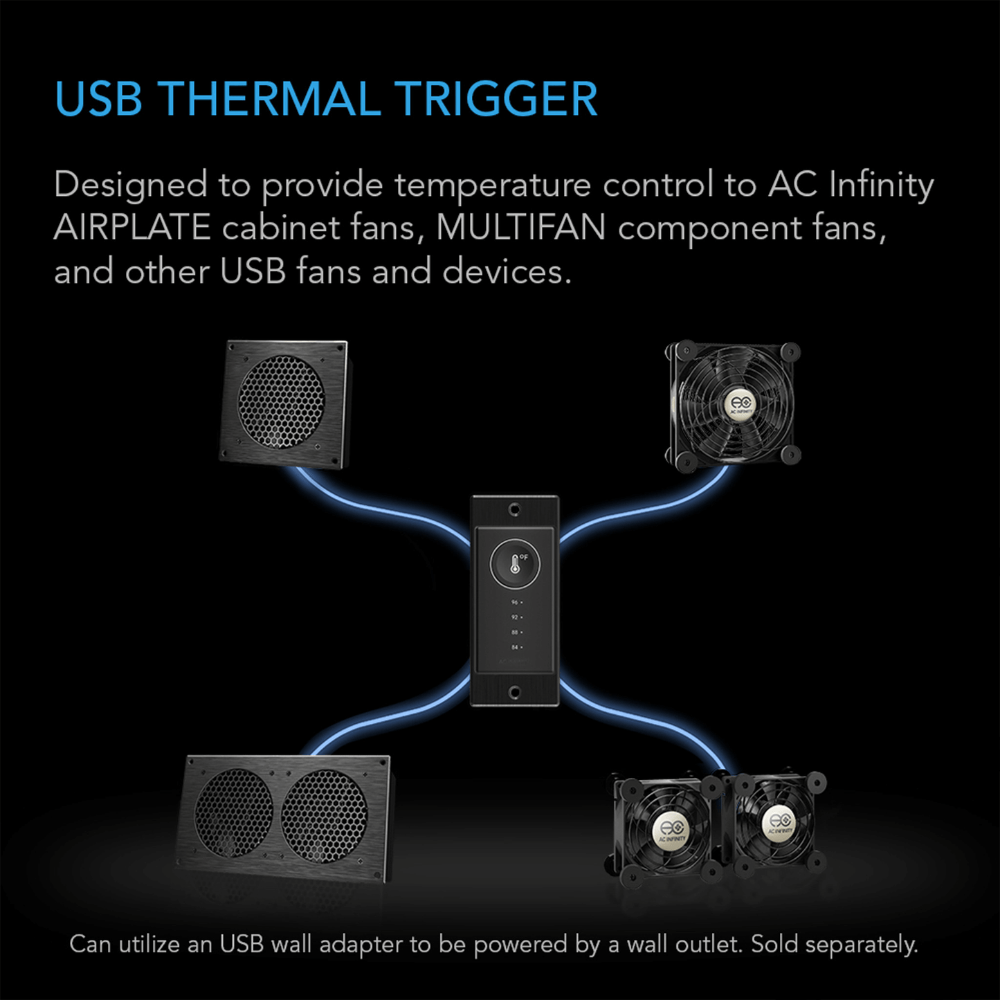 AC Infinity CONTROLLER 1, Pre-Set Thermal Trigger for USB Fans and Devices | AC-PCA1 | Grow Tents Depot | Climate Control | 819137020351