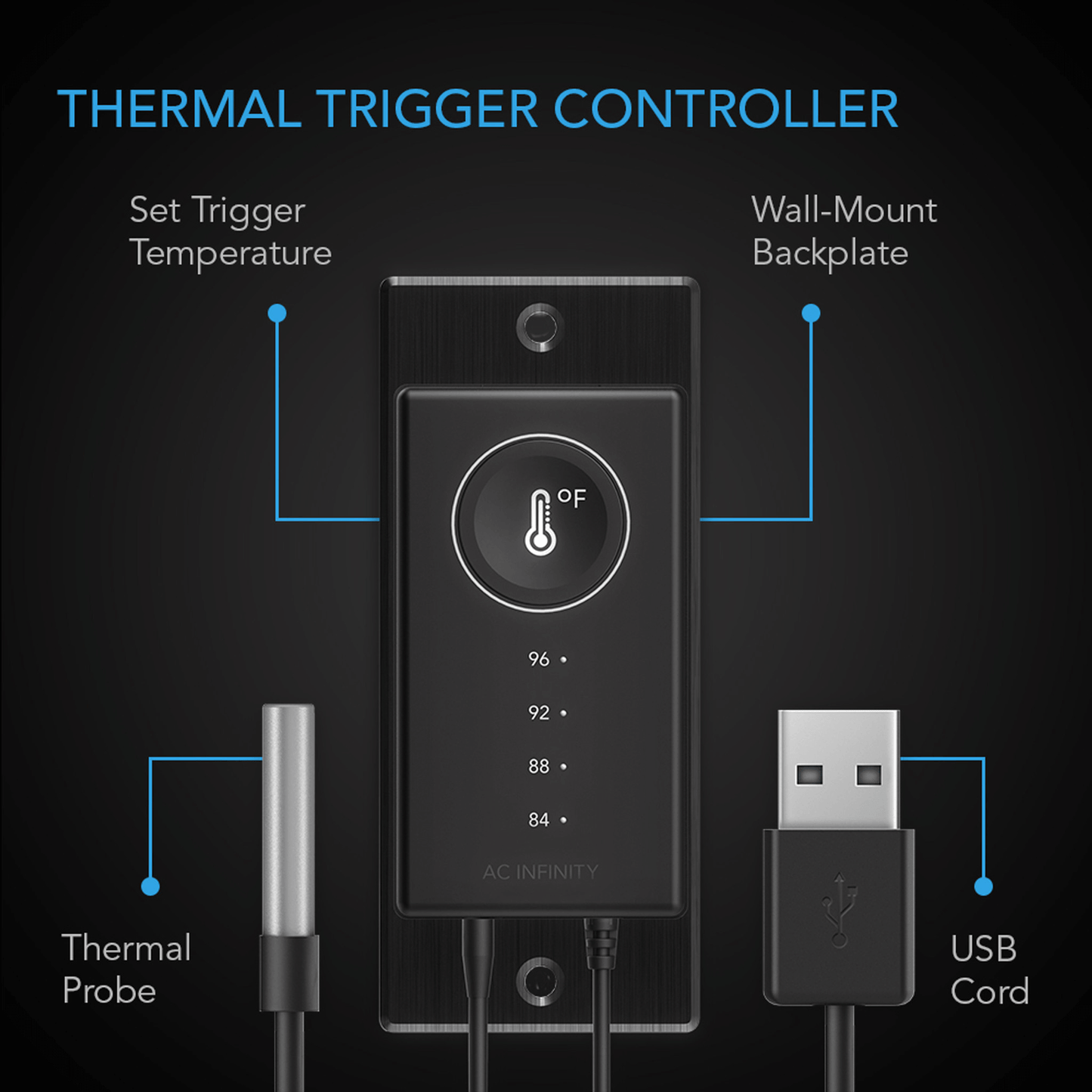 AC Infinity CONTROLLER 1, Pre-Set Thermal Trigger for USB Fans and Devices | AC-PCA1 | Grow Tents Depot | Climate Control | 819137020351