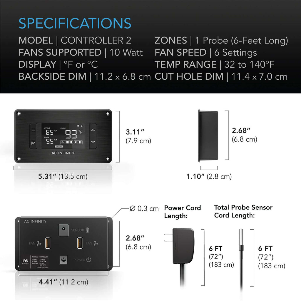 AC Infinity CONTROLLER 2 Intelligent Thermal Fan Controller Single product image 6